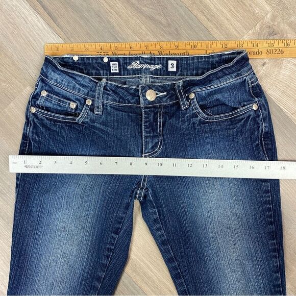 Rampage Distress Fade Straight Leg Stretch Jeans Blue Juniors 3 Low Rise Y2K - Picture 9 of 10